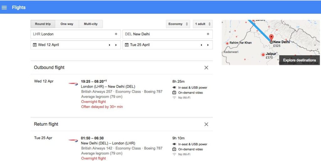 book international flights to india with Google Flights