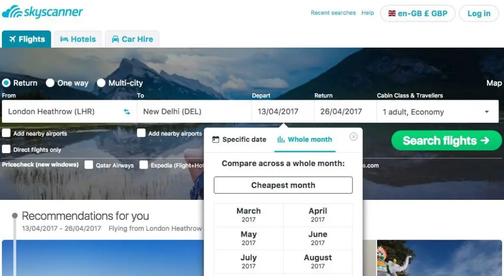 skyscanner for cheapest flight deals to india