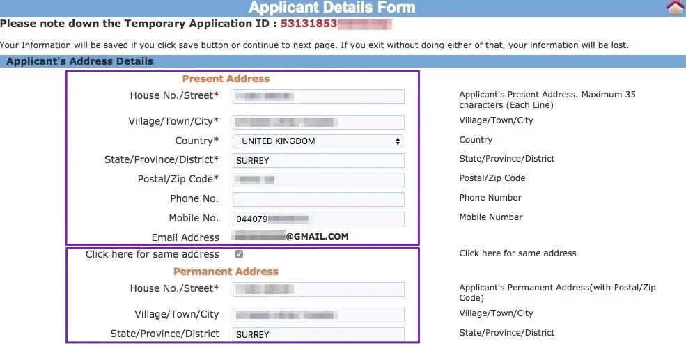 Applicant Address Details eVisa Application Form