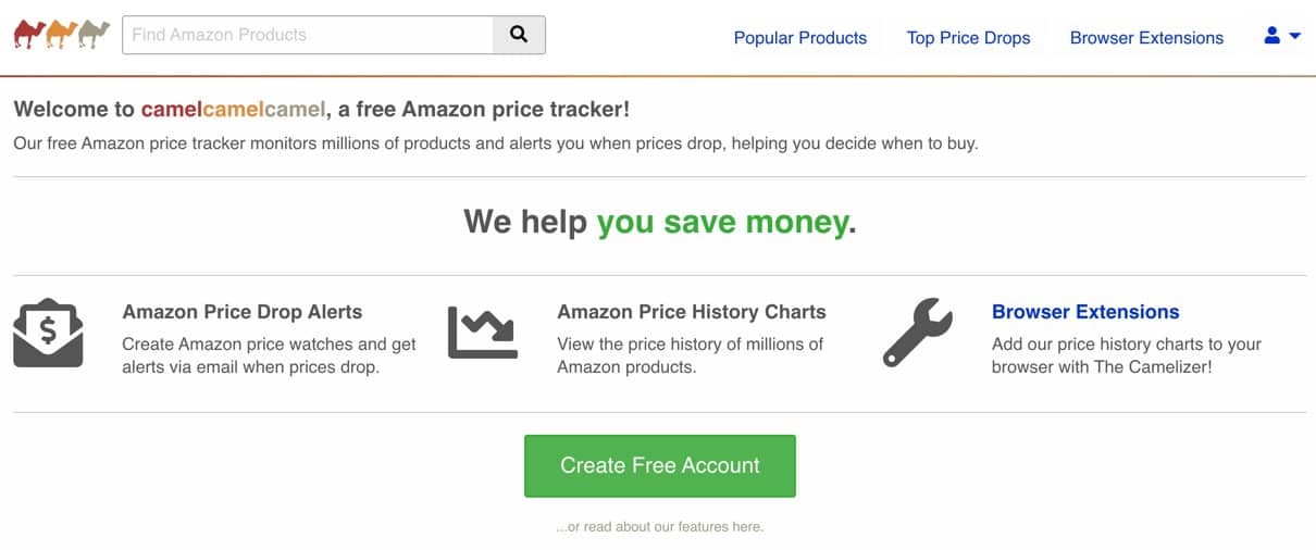 CamelCamelCamel Amazon Price Tracker Website homepage