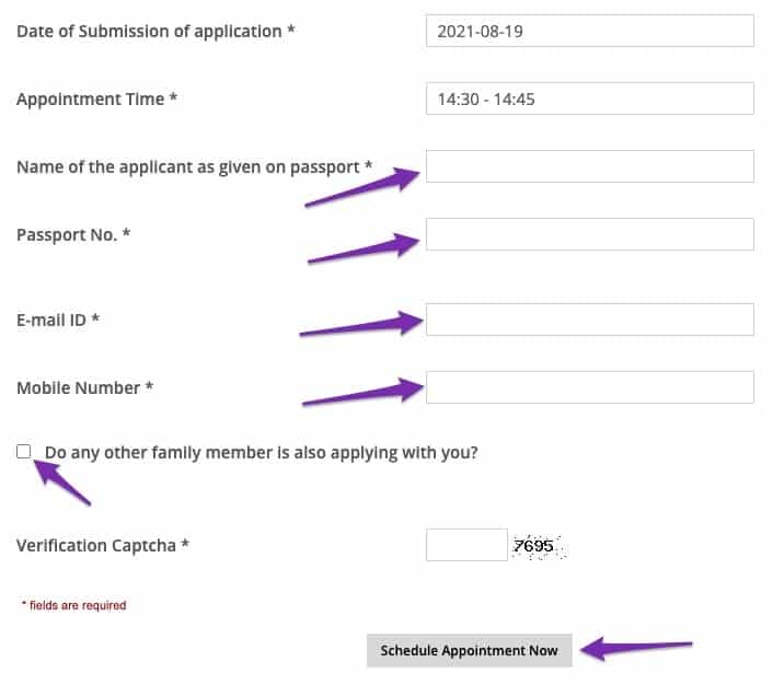 Enter applicant details - Indian Passport surrender VFS Appointment