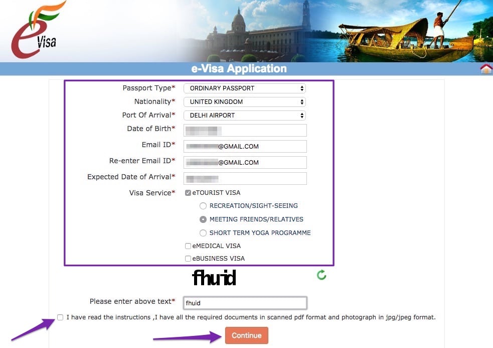 Indian eVisa Application Form Start