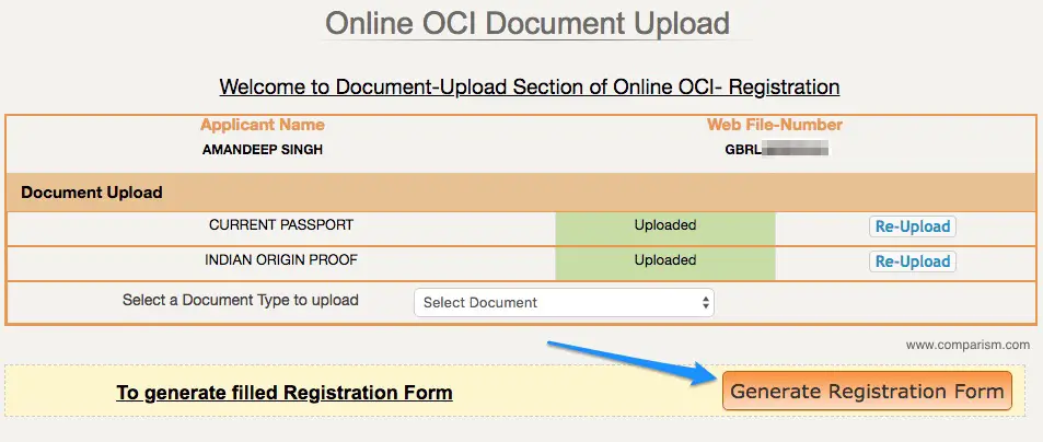 OCI Card Registration UK - Generate Registration Form [OCI Step 13]
