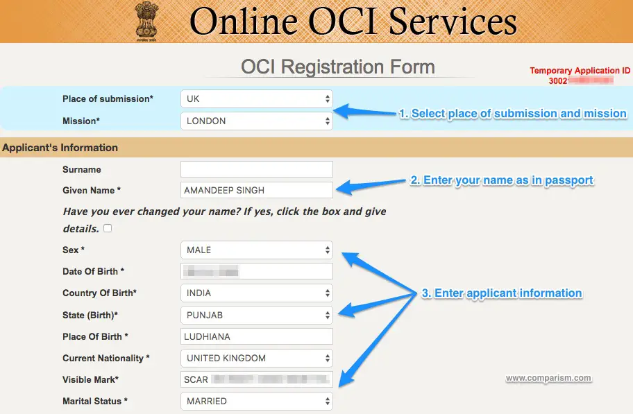 OCI Registration Form - Applicant's Information