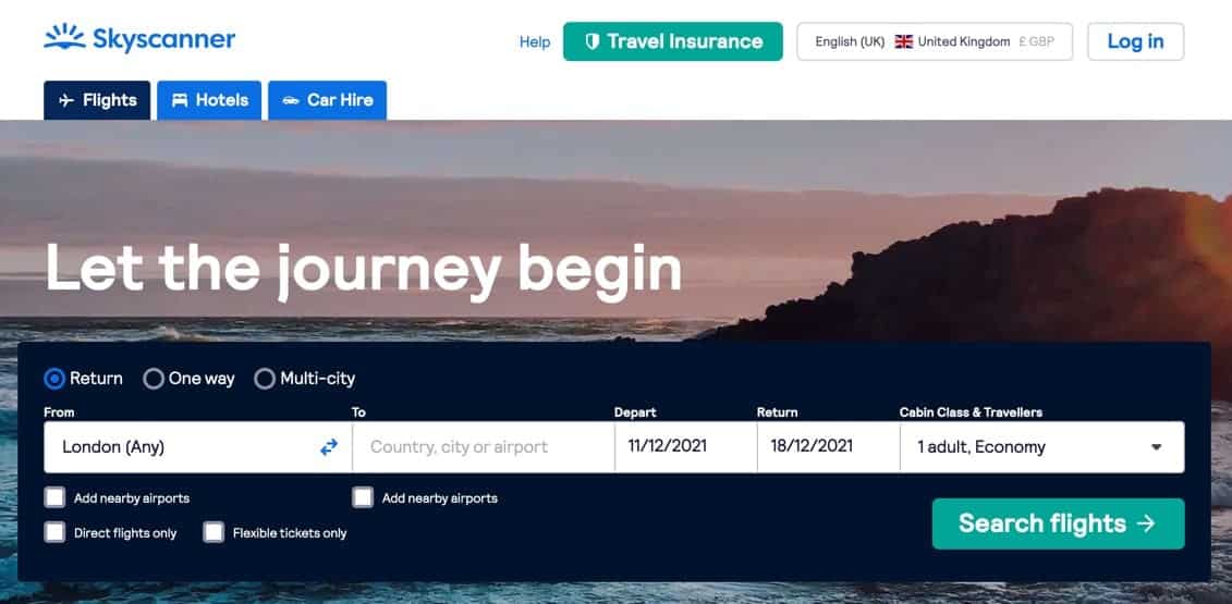 Skyscanner travel comparison website