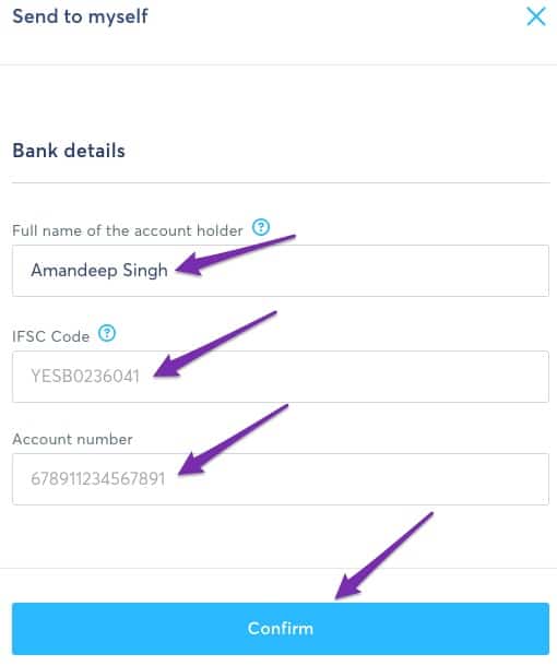 TransferWise - Enter recipient details