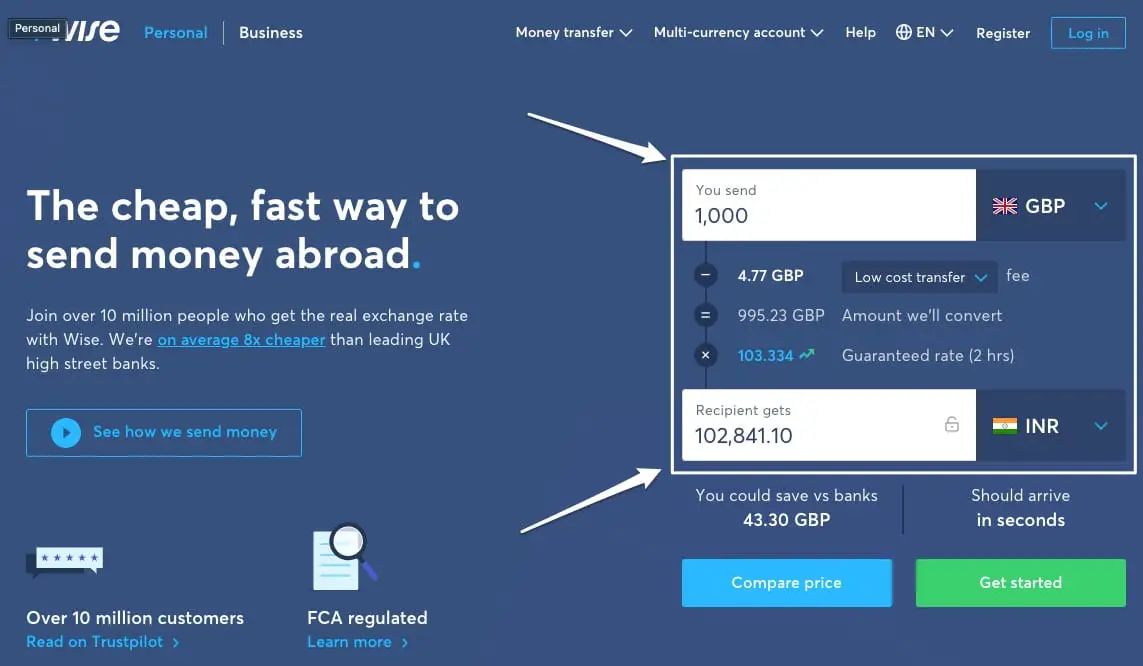 TransferWise Exchange Rates GBP to INR