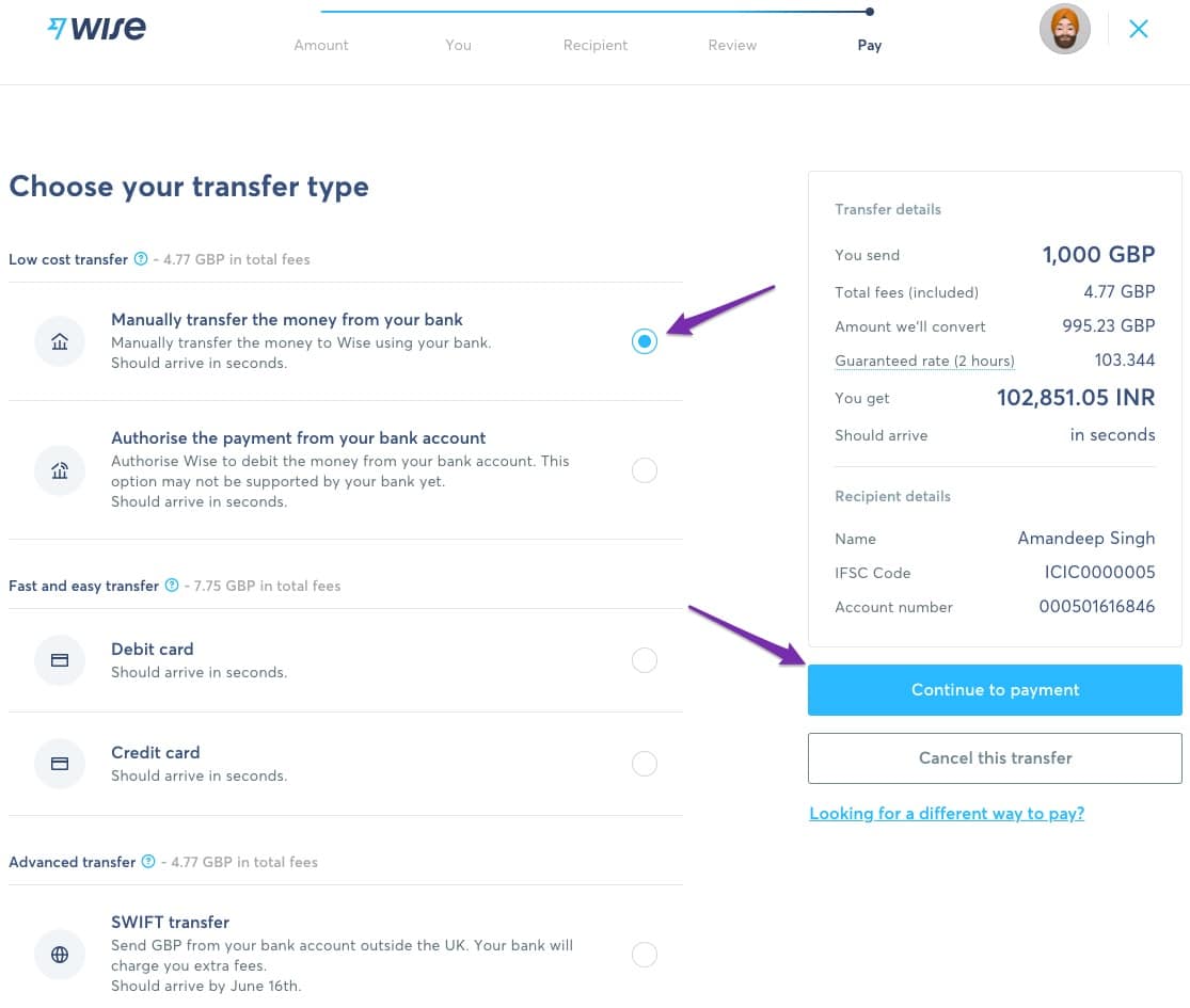 TransferWise - Pay for your money transfer