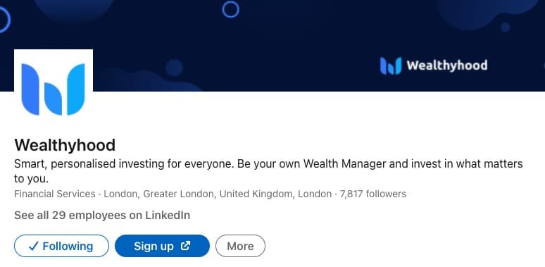 Wealthyhood LinkedIn Page