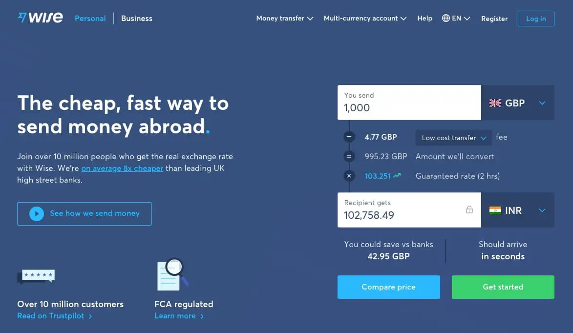 Wise (Transferwise) online money transfer website