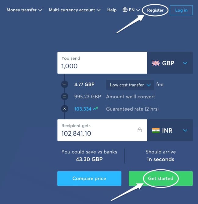 TransferWise money transfer registration