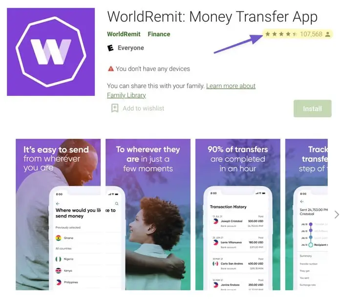 WorldRemit App on the Google Play Store for Android Devices