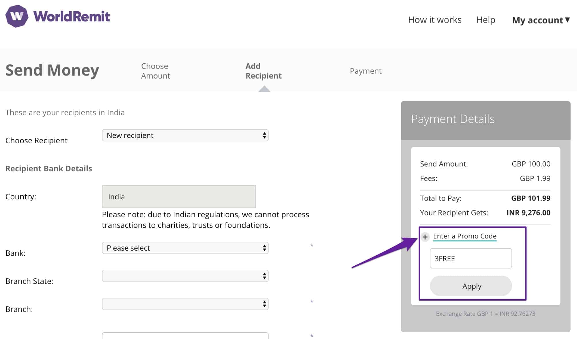 WorldRemit Enter Promo Code