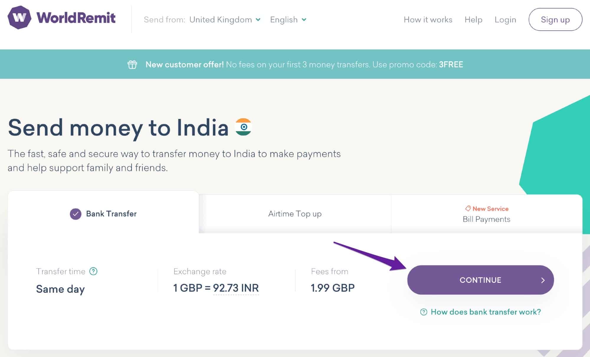 WorldRemit Money transfer website