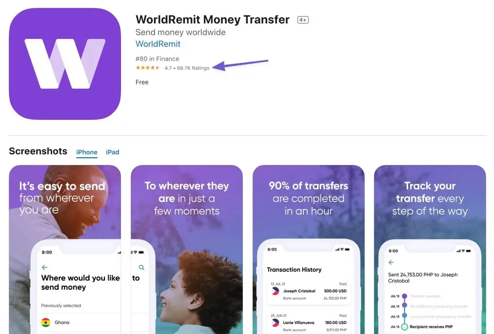 WorldRemit App on the iOS App Store for Apple devices