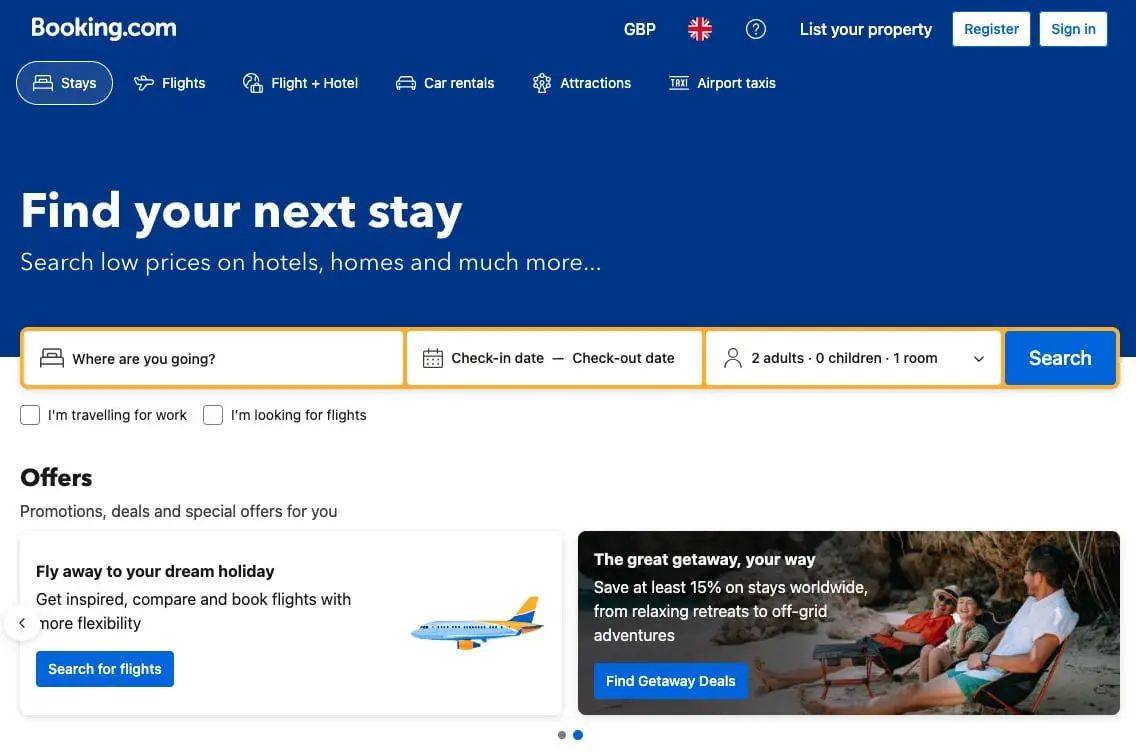 booking.com to compare hotels and stays