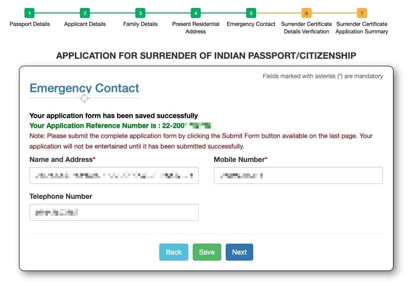 passport surrender application saved