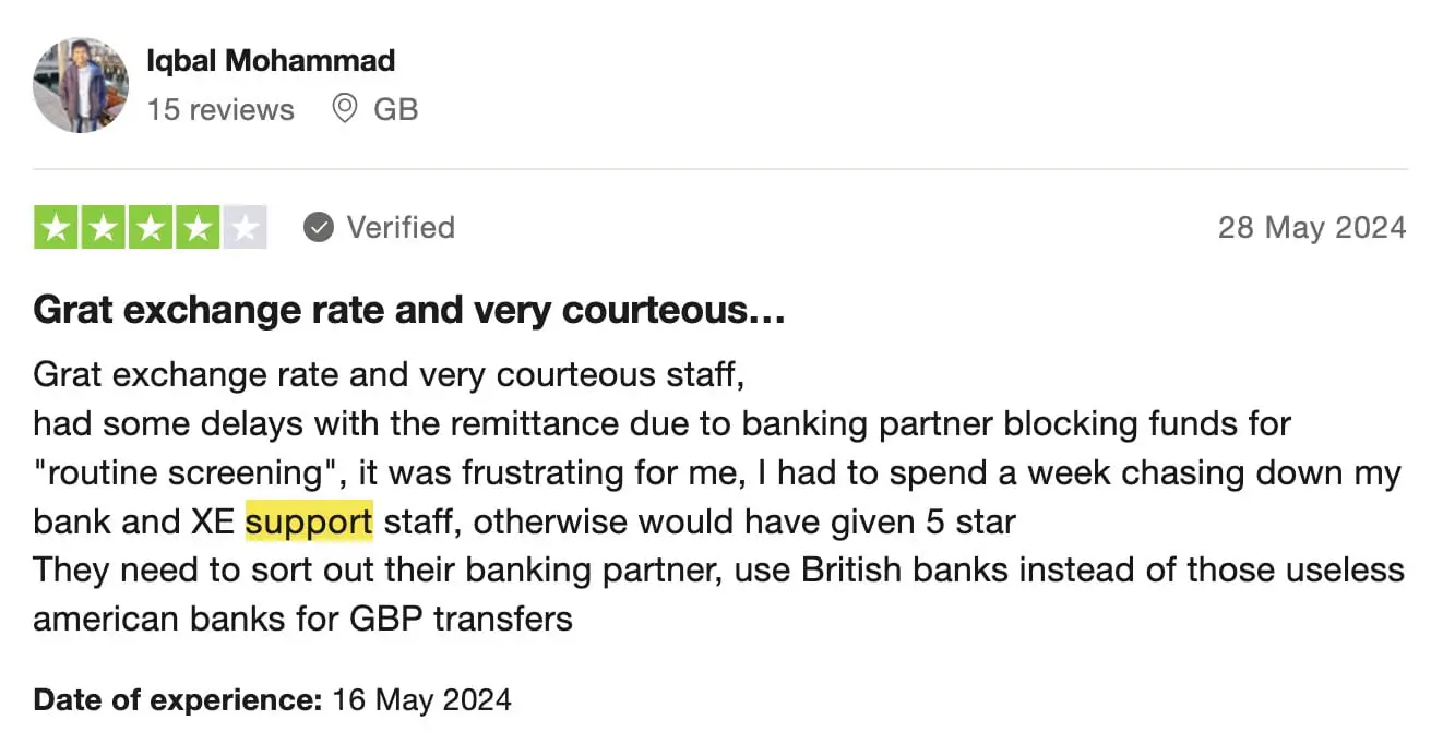 xe customer review on trustpilot