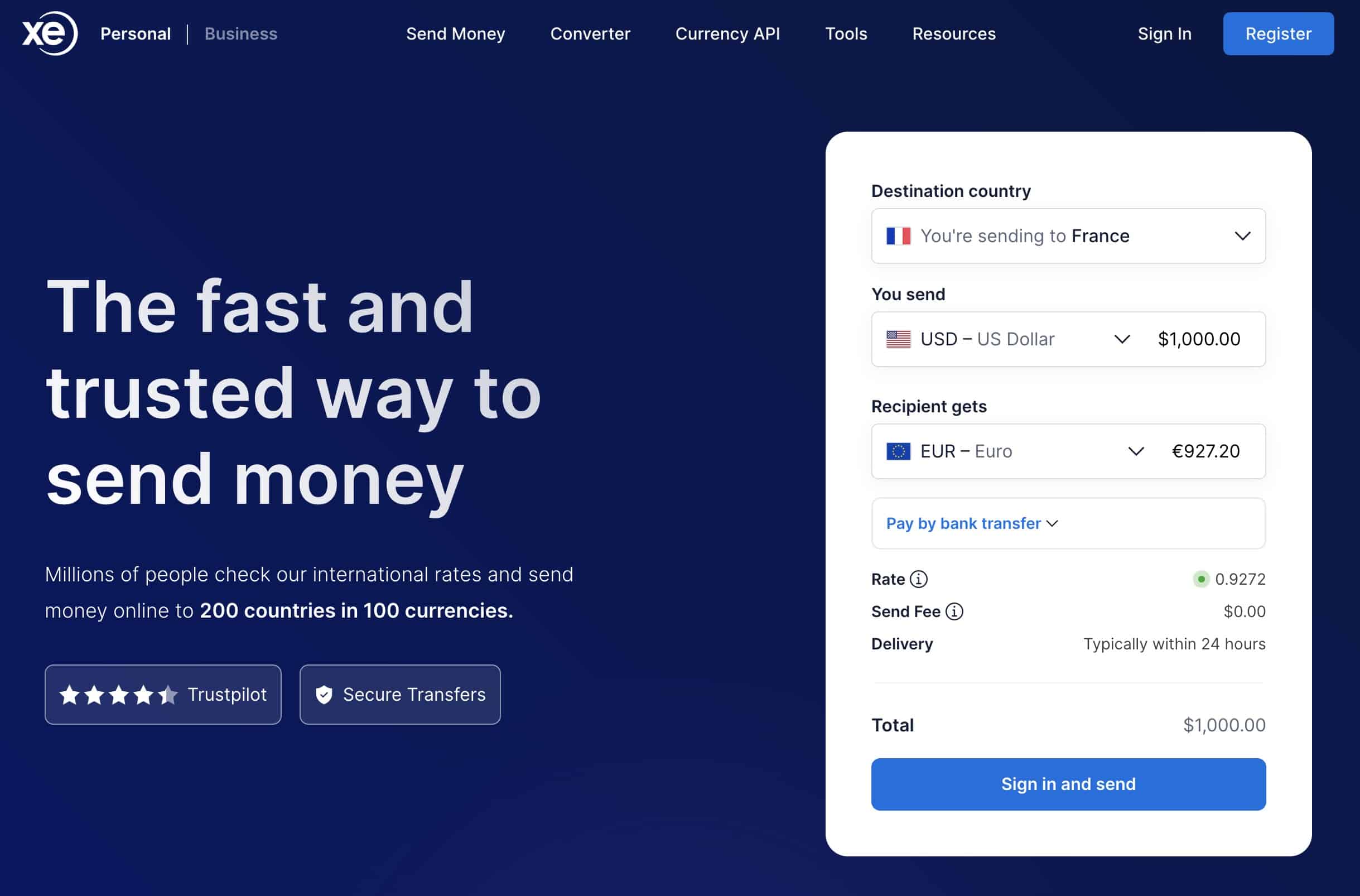 xe.com international money transfer
